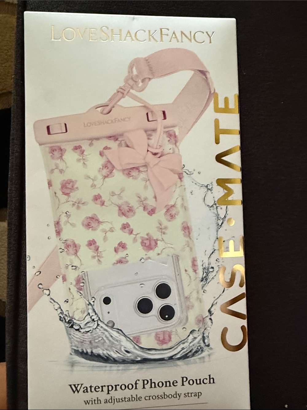 LoveShackFancy Pink Floral Waterproof Phone Pouch with Strap